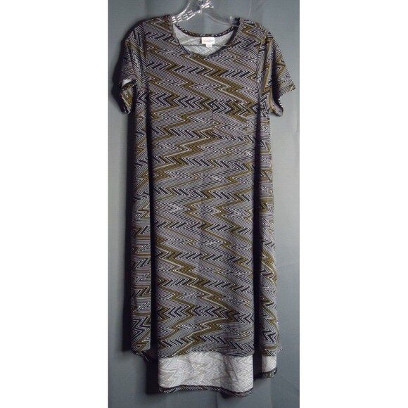 LuLaRoe Simply Comfortable W/Chest Pocket Black/Gold/White Zig Zag Size Small - Picture 2 of 9